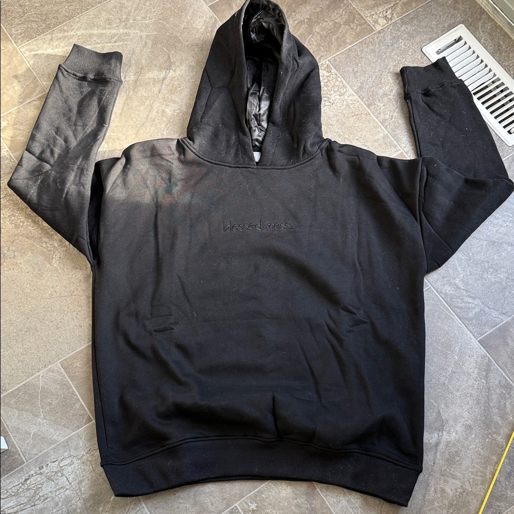 TAL size large blessed mess, Black Hoodie with silk hood lining NWOT